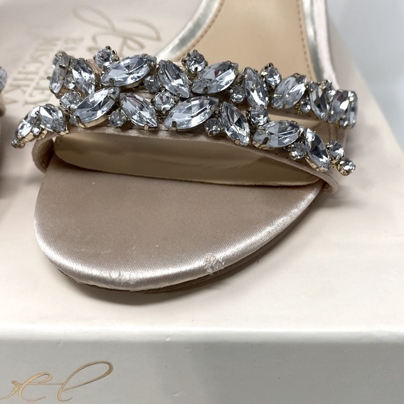 JEWEL BADGLEY MISCHKA Caroline Rhinestone Champagne Ankle Beaded Heels Size 7.5 - Picture 16 of 16
